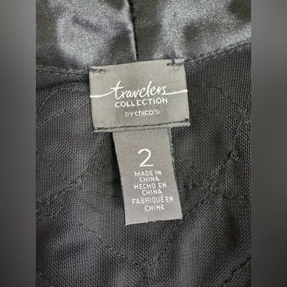 Chicos Traveler Collection Black Patterned Semi Sheer Open Front Cardigan 12/14 - Picture 4 of 7